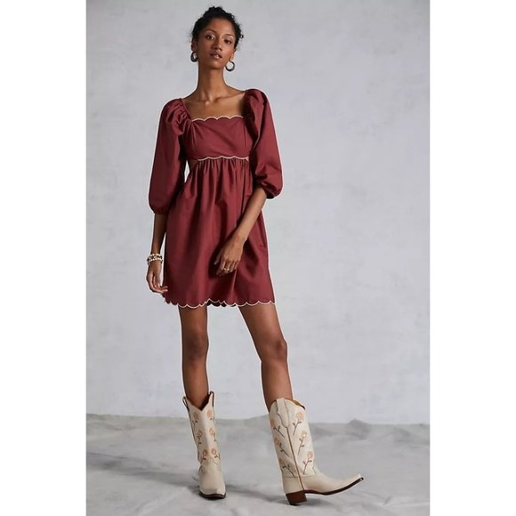 Anthropologie Dresses & Skirts - Anthropologie Forever That Girl Scalloped Mini Dress Brown Size M